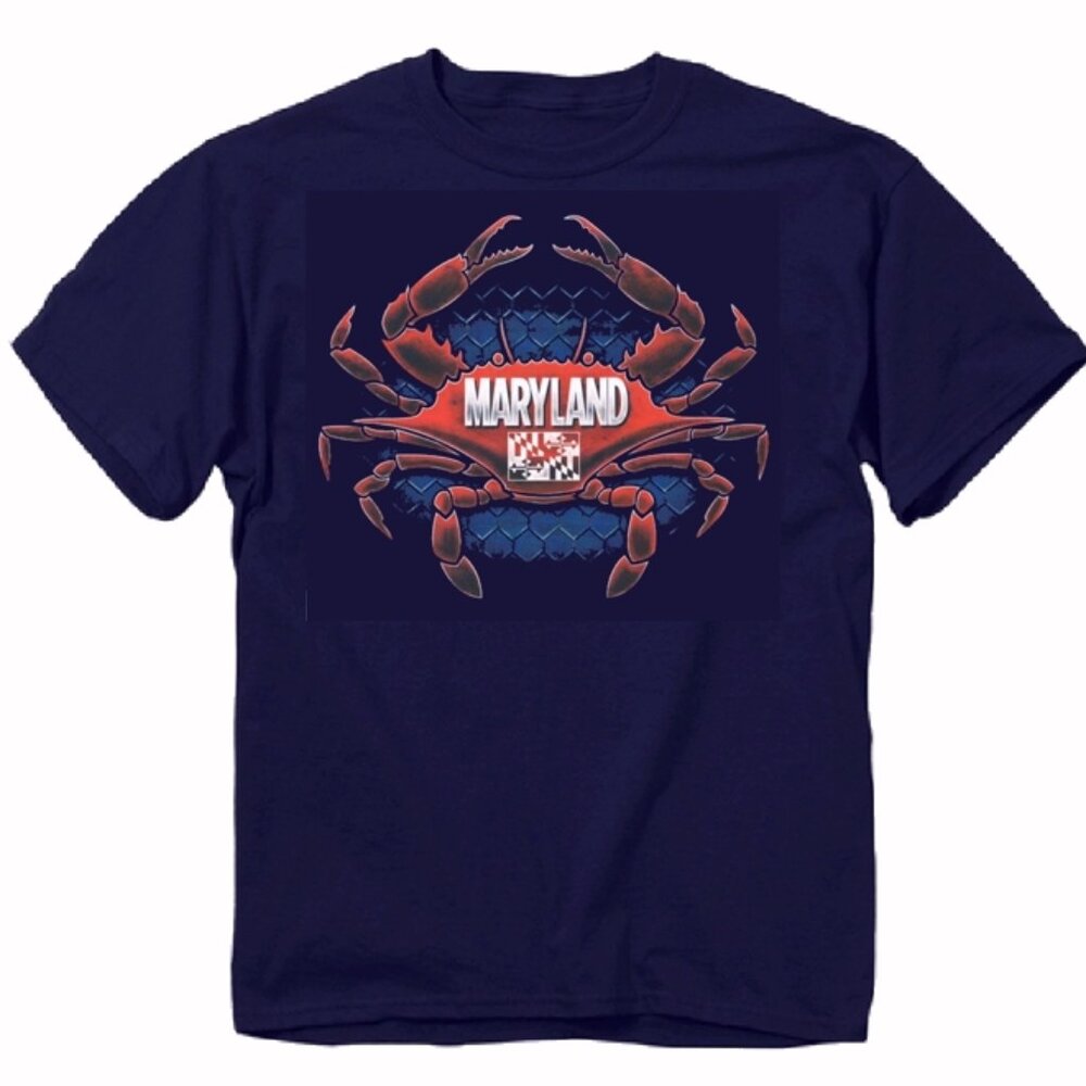 Maryland Crab Flag Emblem Short Sleeve T-Shirt - NEW Fast Ship